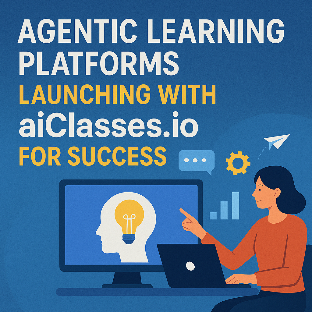 Illustration of a diverse group of students using laptops and tablets on aiClasses.io platform for learning.