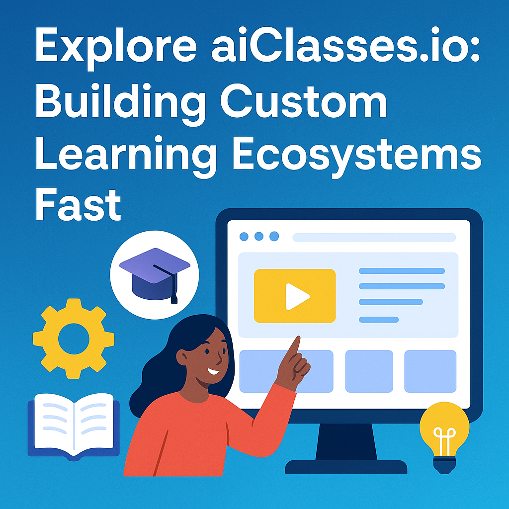 "Graphic of a digital classroom interface showcasing aiClasses.io’s features for custom learning ecosystems."