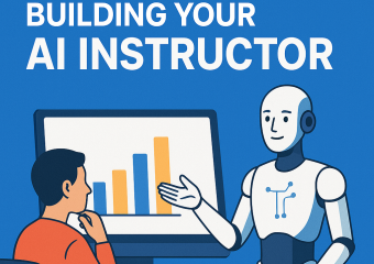 Robot instructing a human, representing an AI instructor guide.