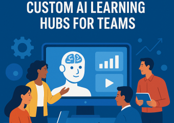 A diagram of a custom AI Learning Hub interface showing personalized training modules for a corporate team.