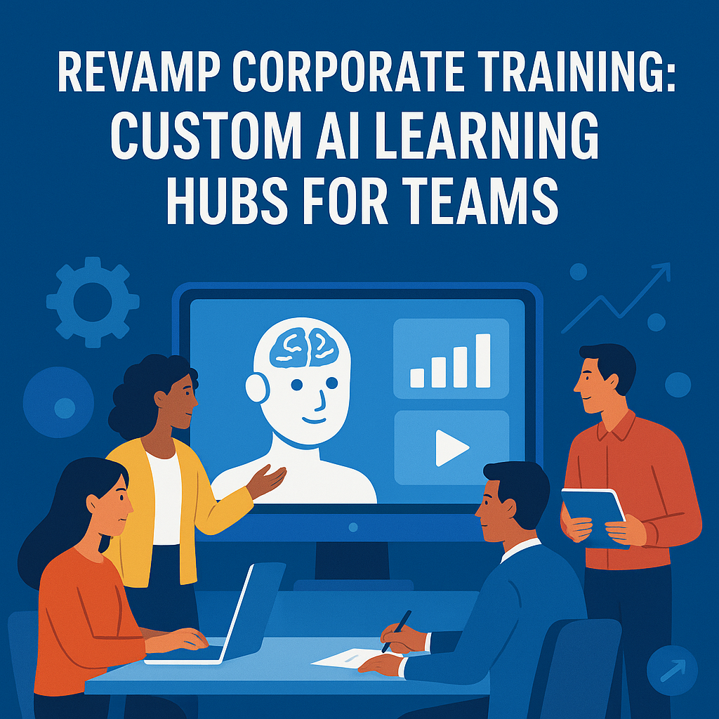 A diagram of a custom AI Learning Hub interface showing personalized training modules for a corporate team.