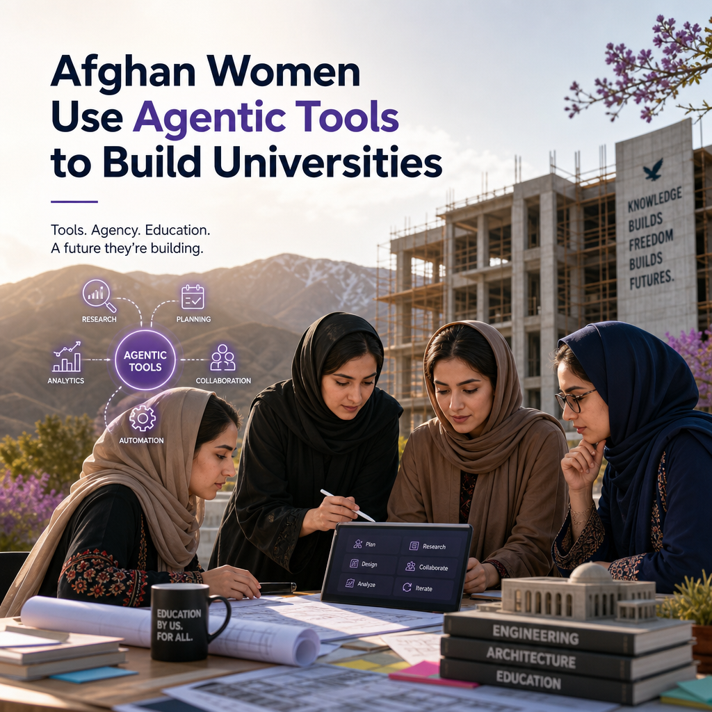 Afghan women collaborate with AI tools to plan and build digital universities for education access
