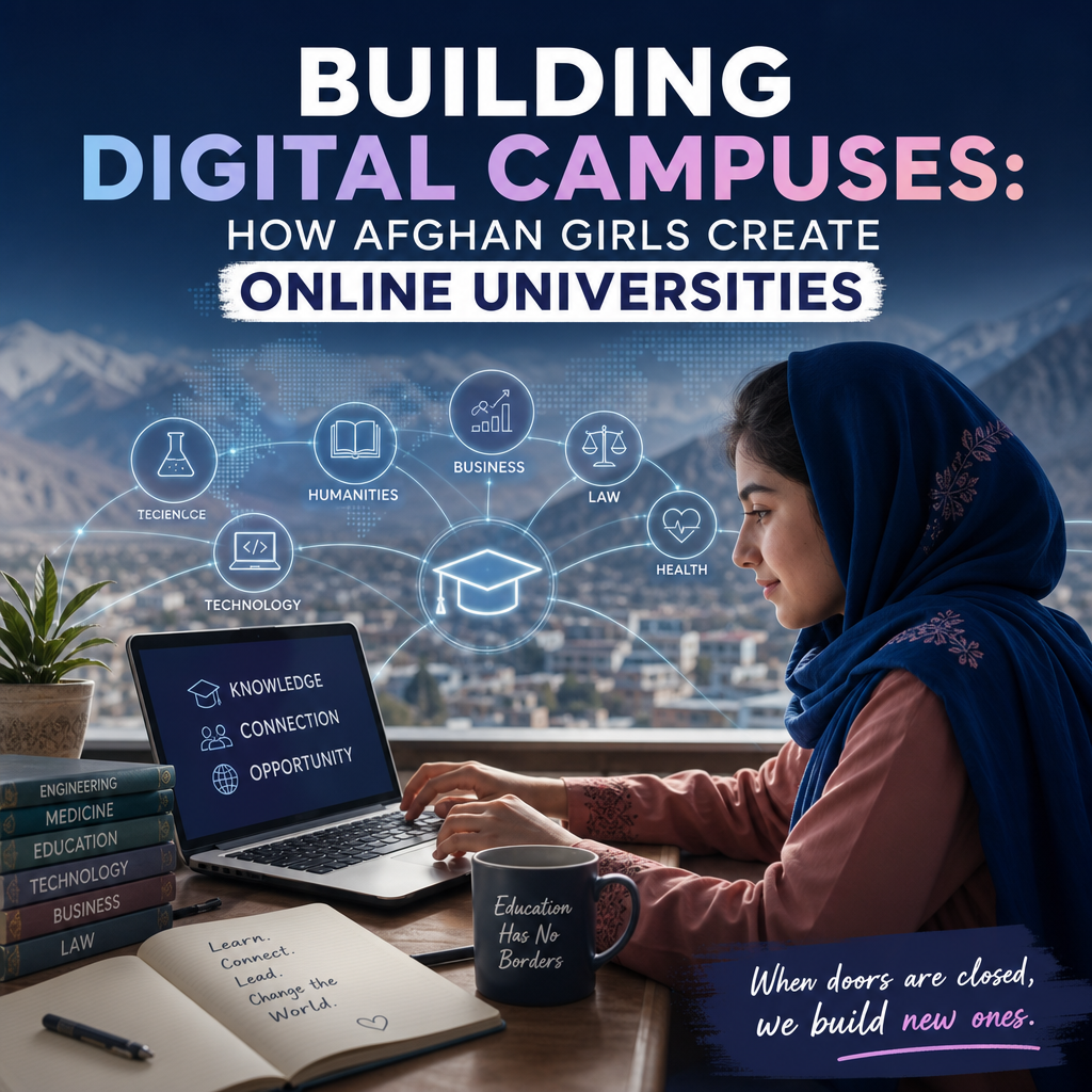 Afghan girls using laptops and phones to build online universities and keep learning alive